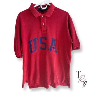 Vintage Polo Sport Ralph Lauren USA Polo Shirt Red Blue Size Large